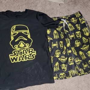Boys Star Wars swim trunks and swim shirt